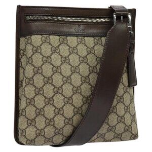 Authentic GUCCI GG Supreme Shoulder Bag PVC Beige Silver 92562